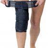 Knee wearing Vega Patella Stabilizer without hinges for support and protection.