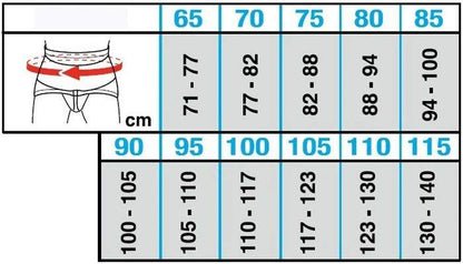 Size chart for Women’s Hernia Underwear with measurements in centimeters.