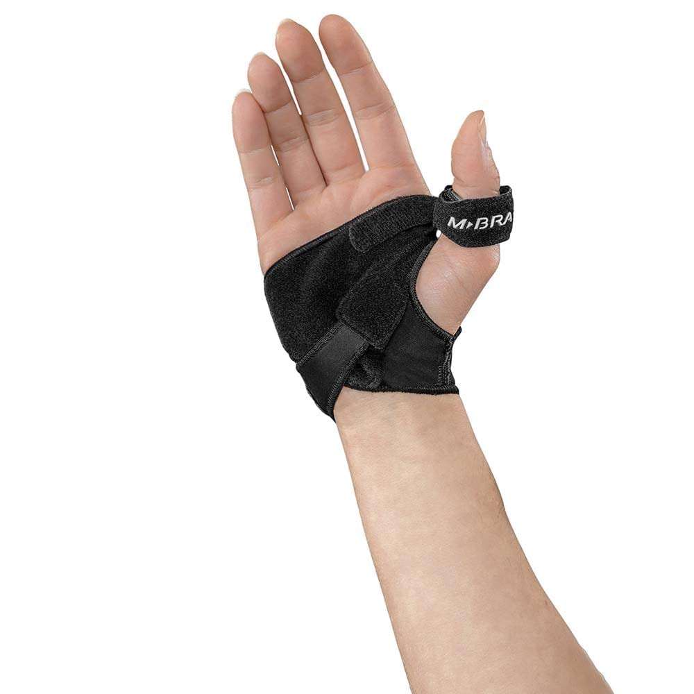 Thumb sprain splint for sprains, breathable material, immobilizes thumb.