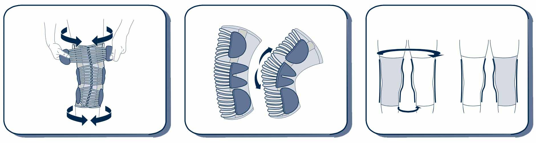 Illustration of Vega Patella Stabilizer showing three C-shaped pressure pads providing patella support and stabilization.